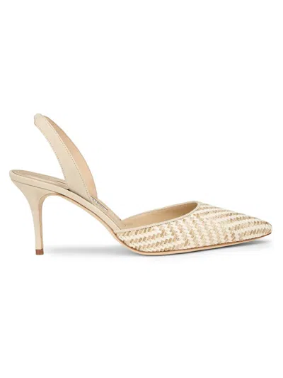 Manolo Blahnik Carolyne Woven Raffia Slingback Pump In Multi