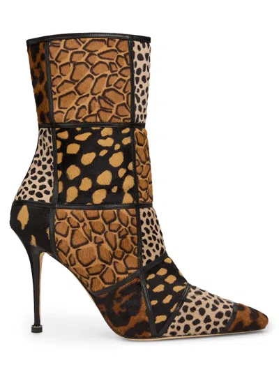 Manolo Blahnik Trulona 50 Leather-trimmed Patchwork Animal-print Calf Hair Ankle Boots In Black