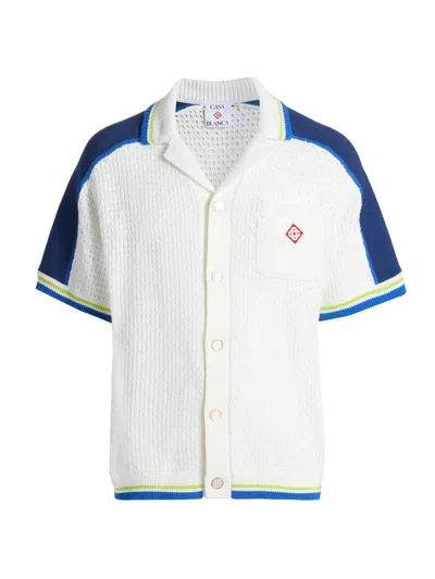 Casablanca Contrasting Trims Chest Pocket Logo-embroidered Short-sleeve Button-up Shirt In White
