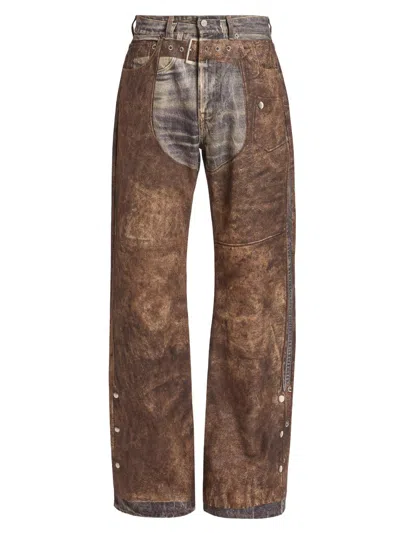 Acne Studios Wide Leg Patchwork Jeans With Button And Loops In Brown