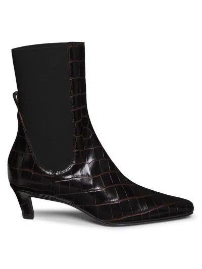 Totême Toteme Women The Mid Heel Boot Leather Boots With Croco Effect In Brown