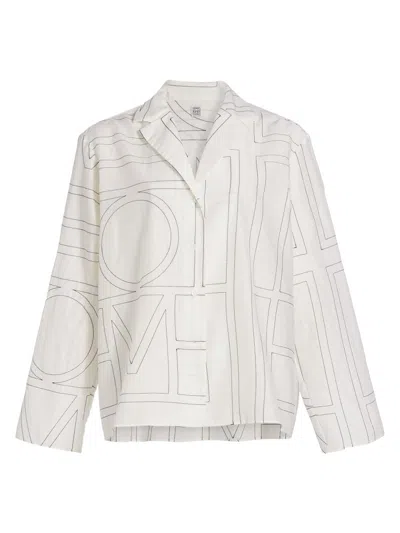 Totême Womens White Black Monogram Spread-collar Cotton-blend Shirt In Multi