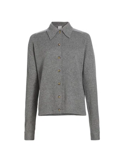 Totême Womens Relaxed-fit Buttoned-cuffs Cashmere Cardigan Dark Grey Melange Xs In Gray