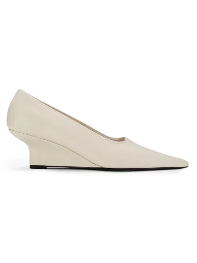 Totême Toteme Pointed Nappa Leather Wedge Pumps In White
