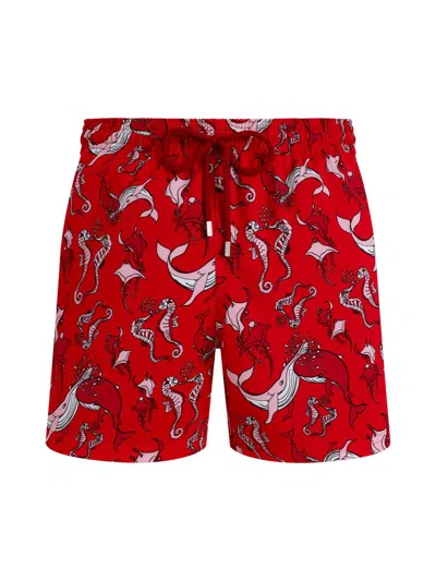 Vilebrequin Whimsical Whales Printed 5.5 Swim Trunks In Red