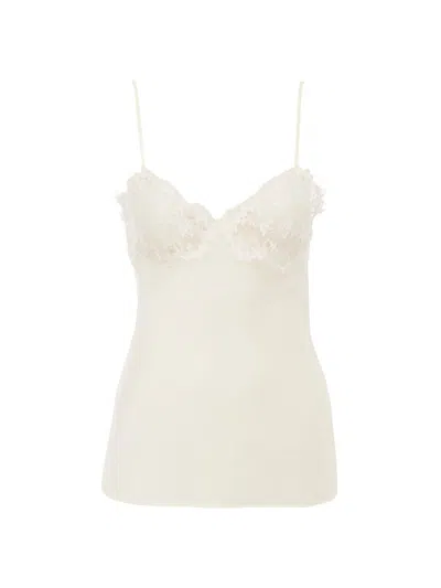 Chloé Women Ivory Washed Silk Satin And Lace Camisole Top In White