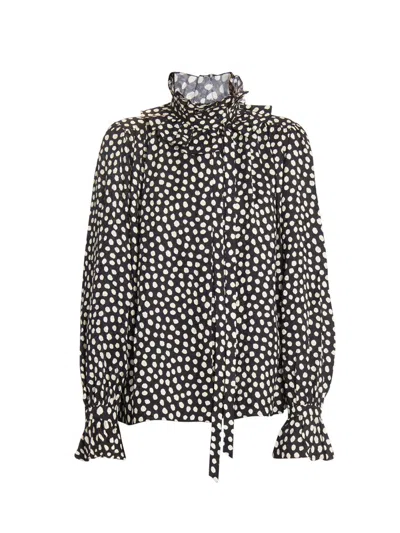 Chloé Women Black Blouse With High Neck And All-over Polka Dot Motif In Silk Woman In Multi