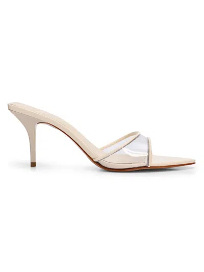 Schutz 75mm Elodie Vinyl Metallic Leather Mules In Silver