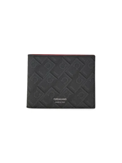 Ferragamo Rectangular Wallet With Textured Monogram And Centered Logo