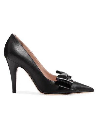 Valentino Garavani Bowow Goatskin Pumps Pointed Toe Heels In Black
