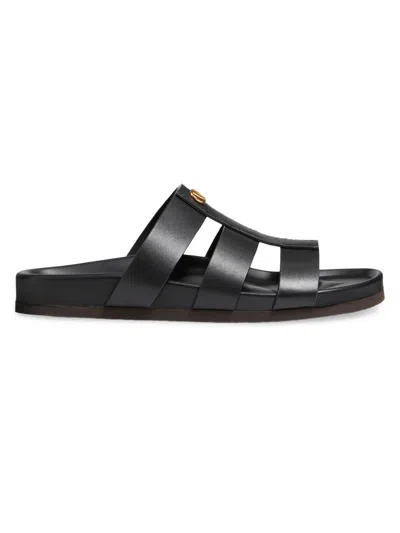 Valentino Garavani Studshield Logo-embellished Leather Sandals In Black