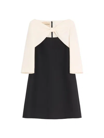 Valentino Garavani Crepe Couture Short Dress With Bow And Contrasting Sleeves Clothing In Black