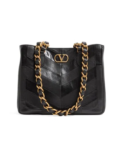 Valentino Garavani Laseine Shopping Bag In Nappa Leather With A Chevron Pattern For Woman In Black