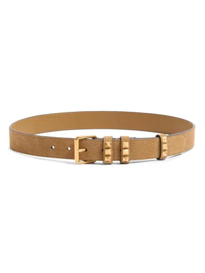Valentino Garavani Flaneuse Belt In Suede 30 Mm Woman Havana Beige 100 In Brown