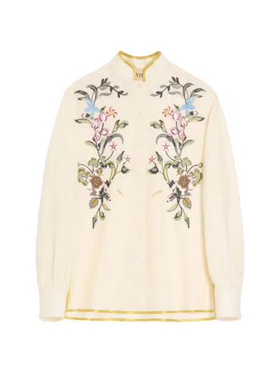 Valentino Garavani Floral Embroidery Shirt Shirt And Blouse Beige In Brown