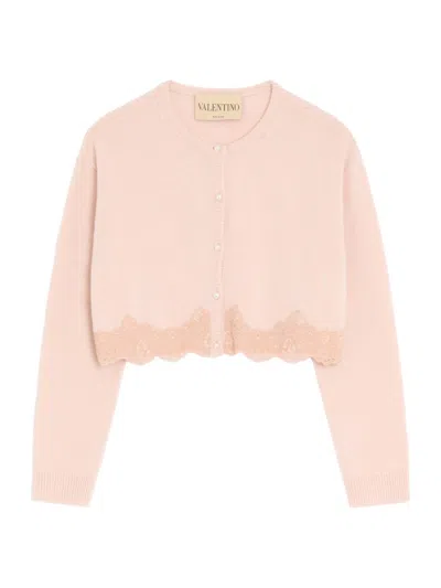 Valentino Wool Cardigan With Lace Woman Pink Xs In Pink