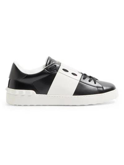 Valentino Garavani Open Sneakers In Leather With Contrast Colored Stripe And Stud Detail In White