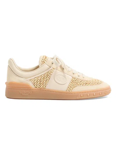 Valentino Garavani Upvillage Sneakers In Woven Raffia In Neutral