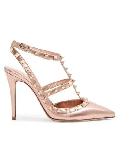 Valentino Garavani Rockstud Pump In Laminated Nappa Leather 100mm Woman Rose Cannelle 41 In Multi