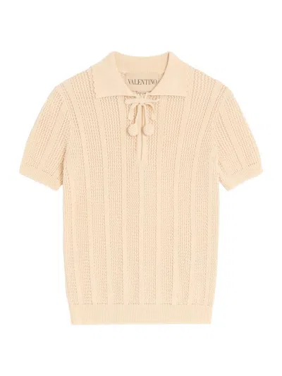 Valentino Embroidered Cotton Knit Polo Woman Ivory Xs In Neutral