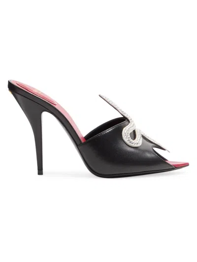 Valentino Garavani 105mm Strass Snake Leather Mule Pumps In Black