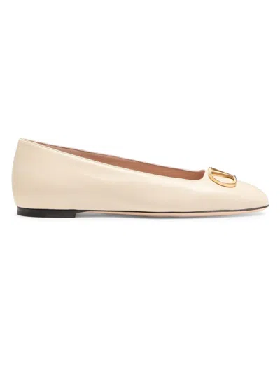 Valentino Garavani Vlogo White Lamb Leather Goat Leather Classic Ballet Flats In Yellow