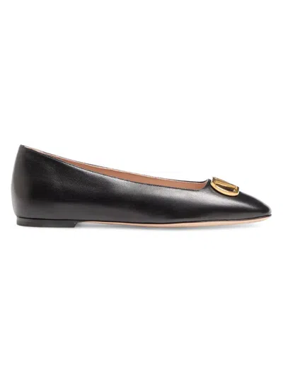 Valentino Garavani Black V Logo Signature Ballerina Flats In Nappa Leather In Multi
