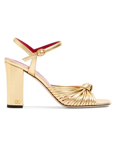Valentino Garavani 90mm Vlogo Anne Metallic Leather Block-heel Sandals In Yellow