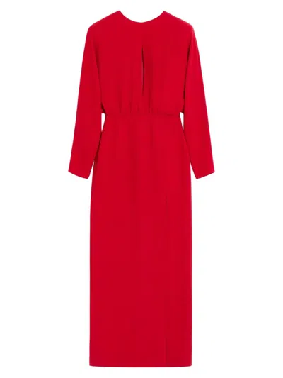 Valentino Donna Long Sleeve Blouson Silk Cady Couture Dress In Red