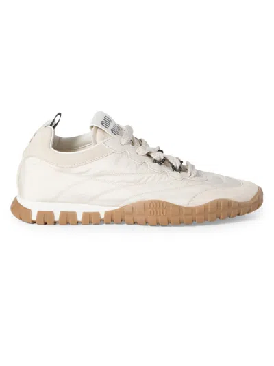 Miu Miu Prada Two-tone Leather And Tech Fabric Sneakers In Neutral