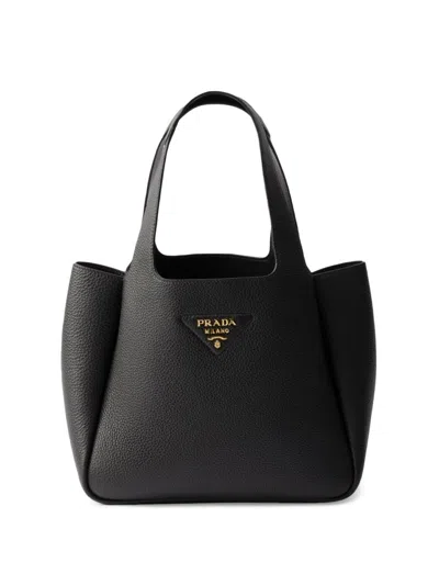 Prada Small Leather Tote Bag In Black