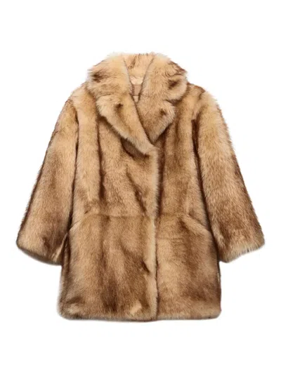 Prada Lamb Shearling Oversized Coat In Brown