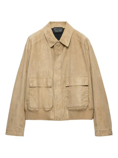 Prada Suede Bomber Jacket In Brown