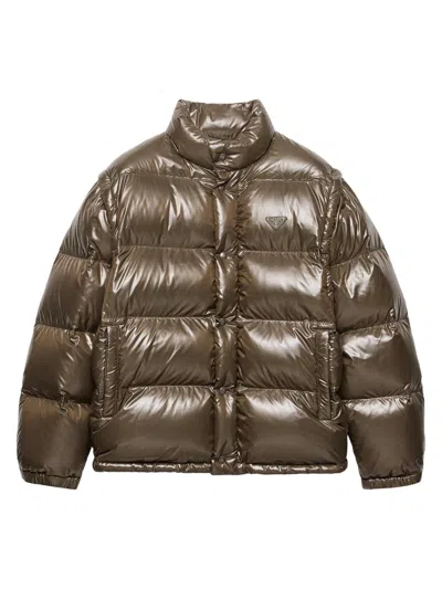 Prada Medium Down Jacket In Re-nylon In Brown