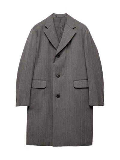 Prada Single-breasted Wool Coat In Gray