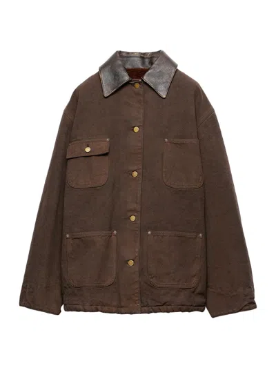 Prada Canvas Oversized Jacket In Brown