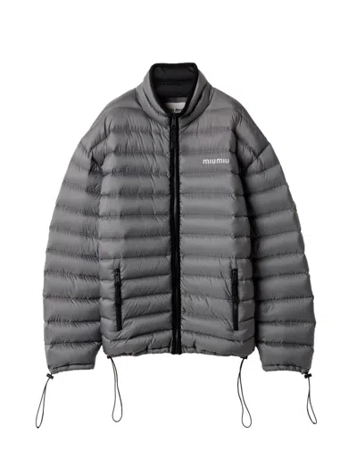 Miu Miu Lightweight Puffer Jacket Drawstring Features In Gray