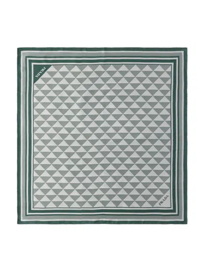 Prada Symbole-pattern Silk Scarf In Green