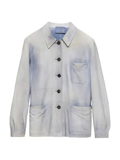 Prada Suede Caban Jacket In Blue