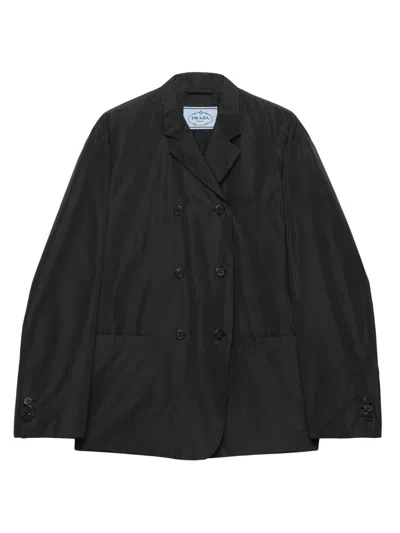 Prada Double-breasted Technical Taffeta Jacket In Black