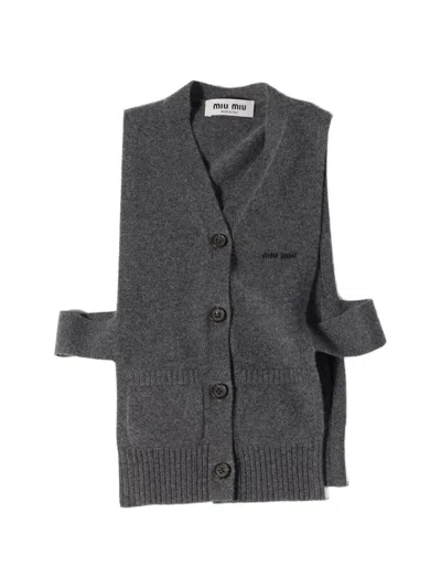 Miu Miu Knitwear Top Sleeveless Ribbed Hem Pockets In Gray