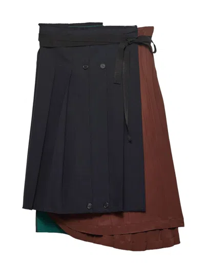 Prada Rush Stitch Fabric Patchwork Skirt In Blue