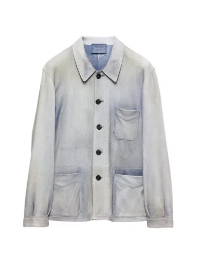 Prada Suede Caban Jacket In Blue