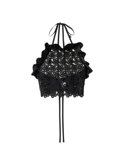 Miu Miu Macramé Pinafore Top In Black