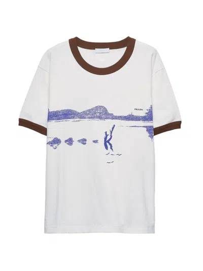 Prada Printed Cotton T-shirt In White