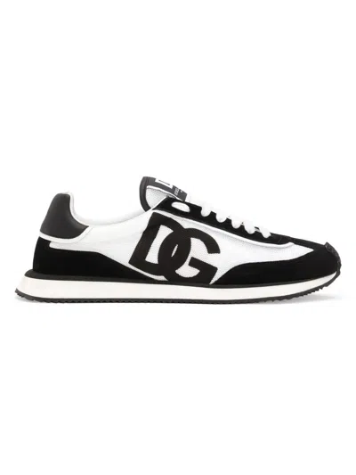Dolce & Gabbana Aria White And Black Running Sneakers With Logo Detail In Suede And Tech Fabric Man In Multi