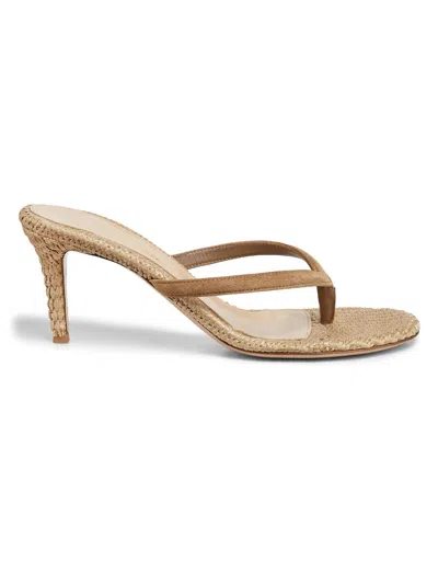 Gianvito Rossi 70mm Calypso Suede And Raffia Heeled Thong Sandals In Brown