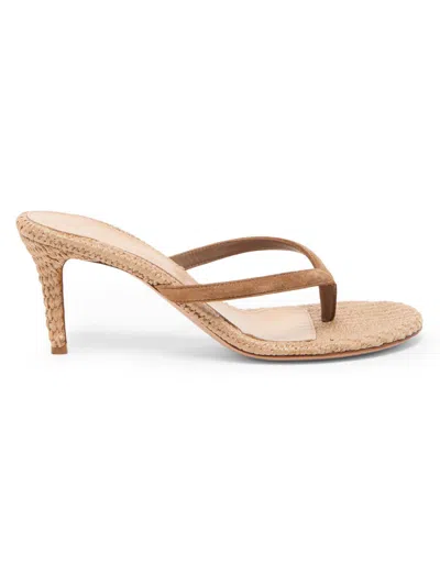 Gianvito Rossi 70mm Calypso Suede And Raffia Heeled Thong Sandals