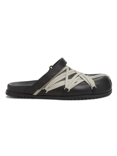 Rick Owens Megalace Mule Granola Black Leather Sandals