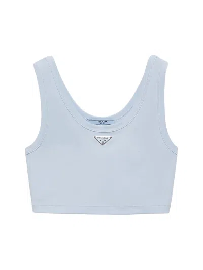 Prada Crop-top Aus Rippstrick In Blue